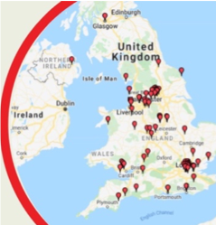 Map of events around the UK