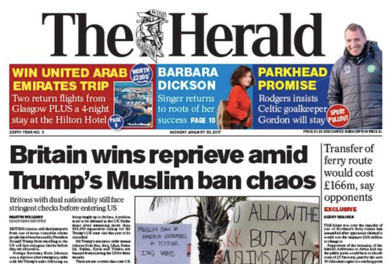 Headline 2 reading Trump's Muslim ban